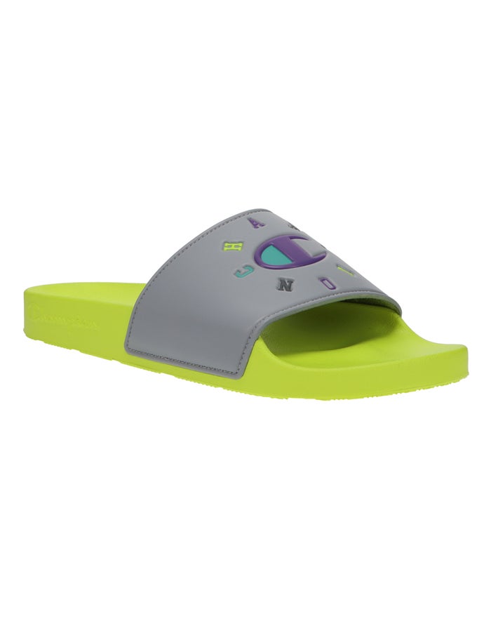 Champion Mens Slides NZ - Ipo Grey/Yellow ( 0671-OSMCH )